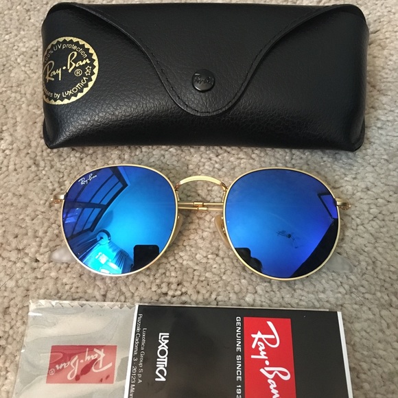 ray ban round metal blue lens